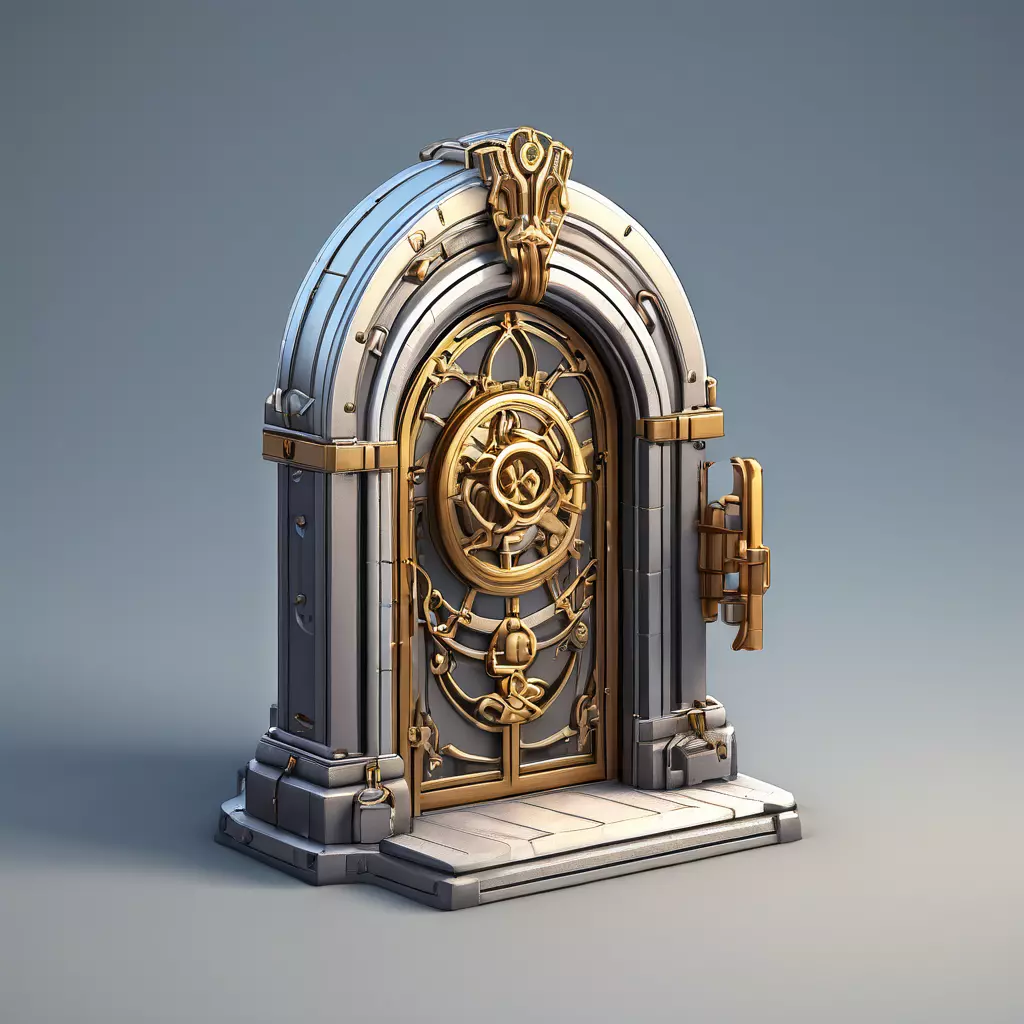 Ornate Steampunk Vault Door Low-poly 3D model_0