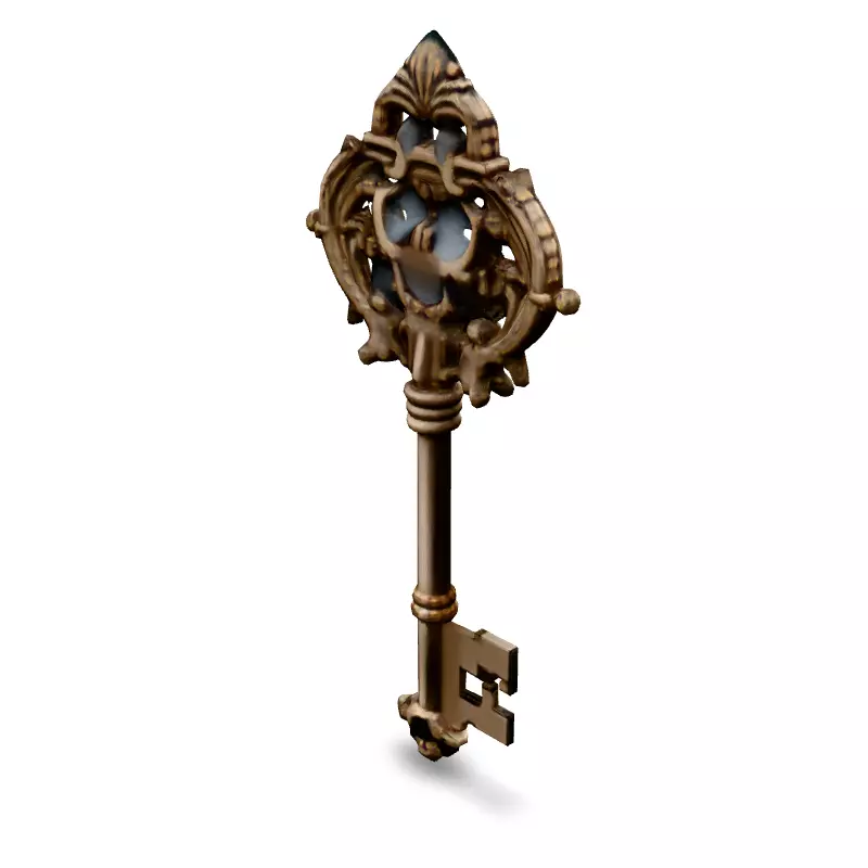 Ornate Antique Golden Key 3D Model Low-poly 3D model_1