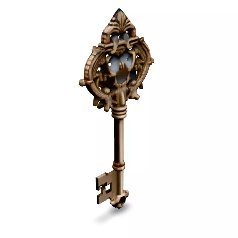 Ornate Antique Golden Key 3D Model Low-poly 3D model_4