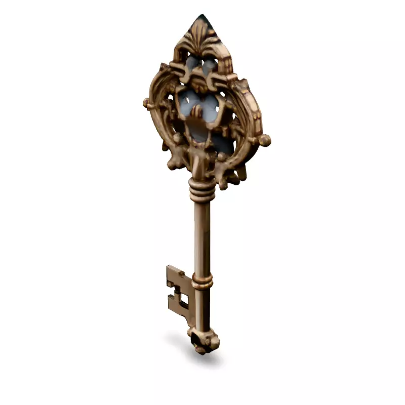 Ornate Antique Golden Key 3D Model Low-poly 3D model_5