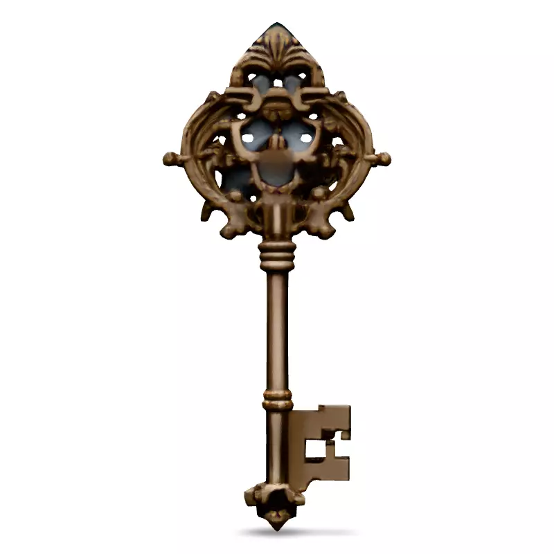 Ornate Antique Golden Key 3D Model Low-poly 3D model_3