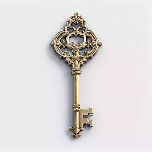 Ornate Antique Golden Key 3D Model