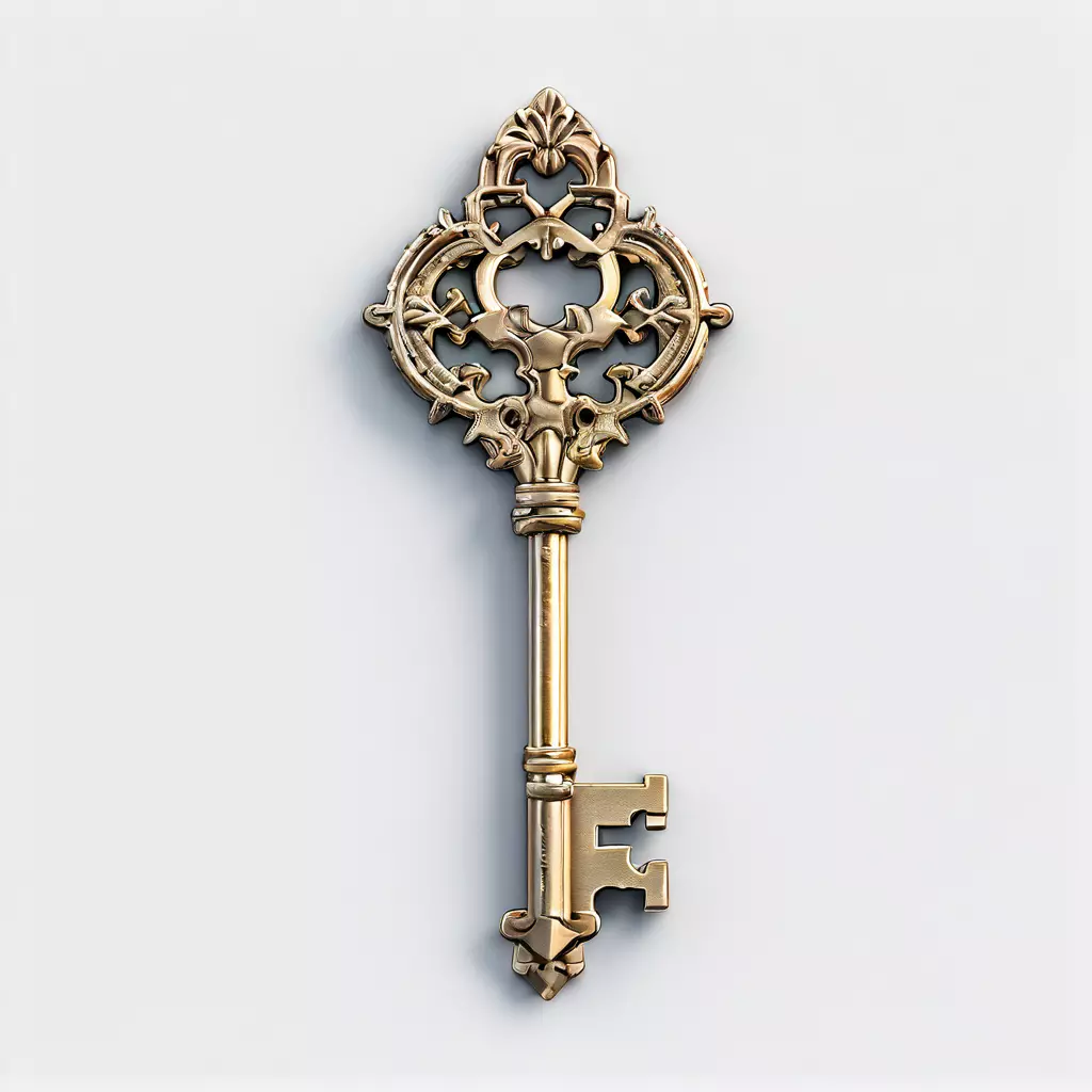 Ornate Antique Golden Key 3D Model Low-poly 3D model_0