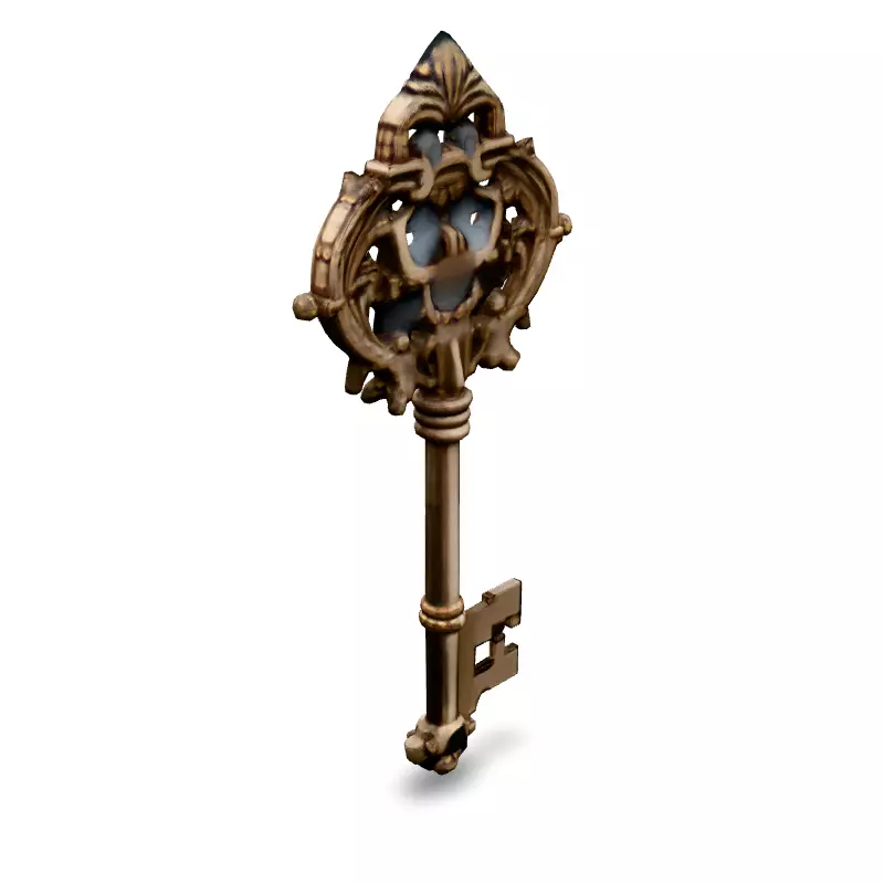 Ornate Antique Golden Key 3D Model Low-poly 3D model_2