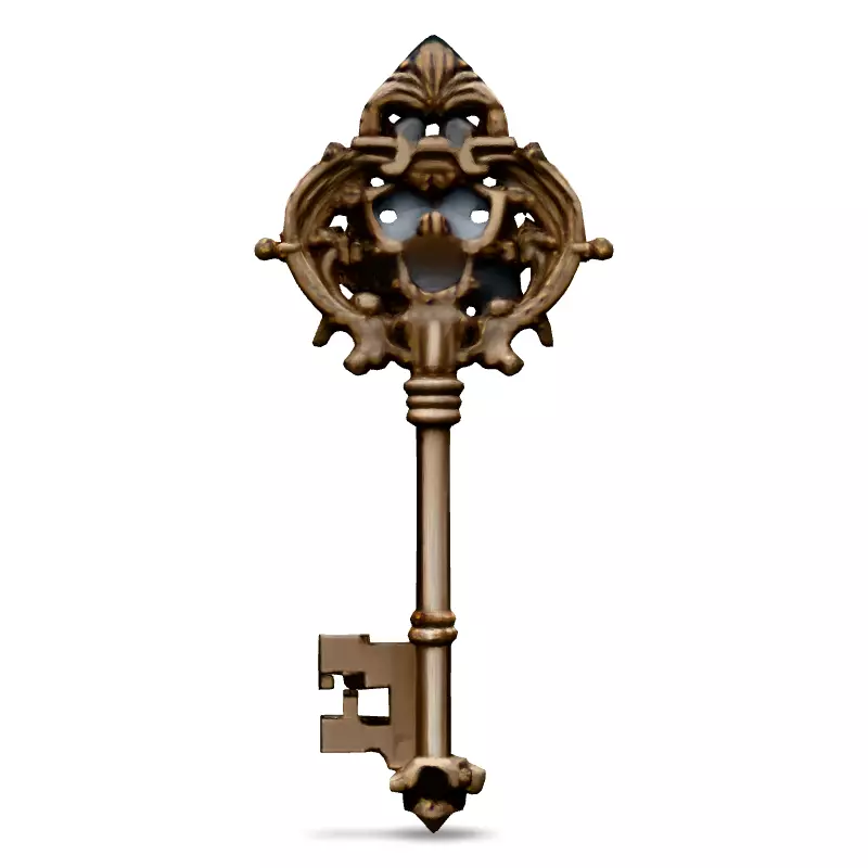 Ornate Antique Golden Key 3D Model Low-poly 3D model_6