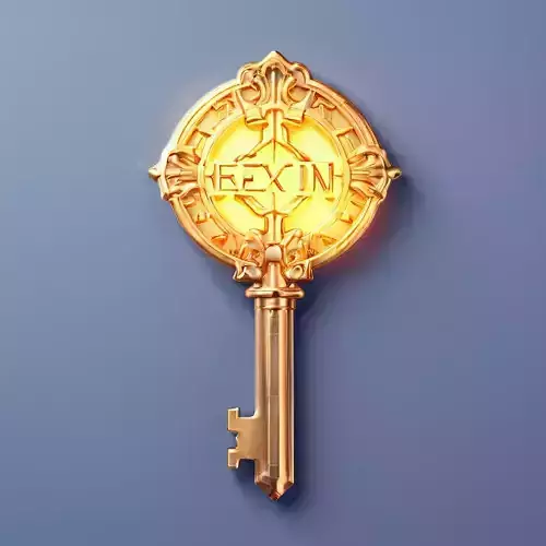 Golden Ornate Key with EX IN Text Low-poly 3D model