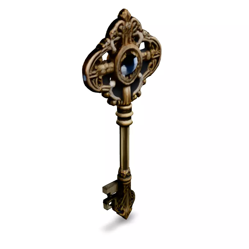 Ornate Antique Key with Gem Low-poly 3D model_2