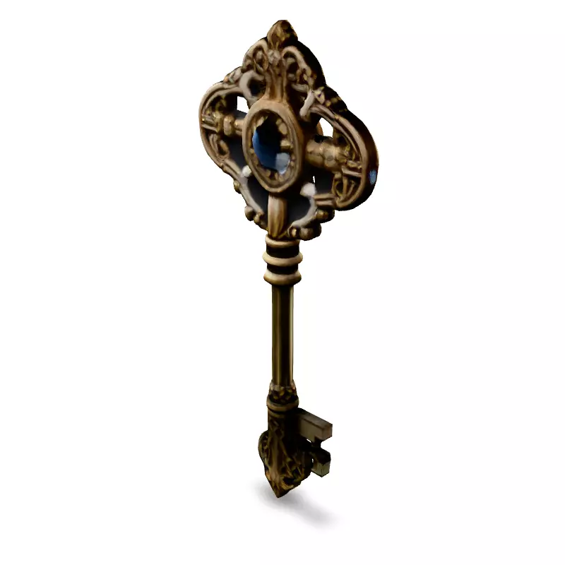 Ornate Antique Key with Gem Low-poly 3D model_5