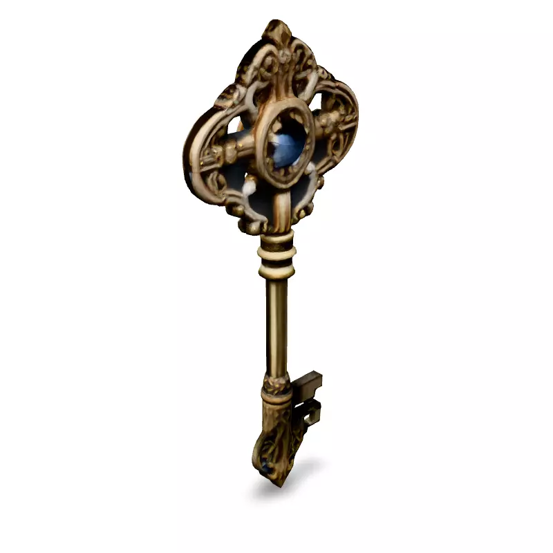 Ornate Antique Key with Gem Low-poly 3D model_4
