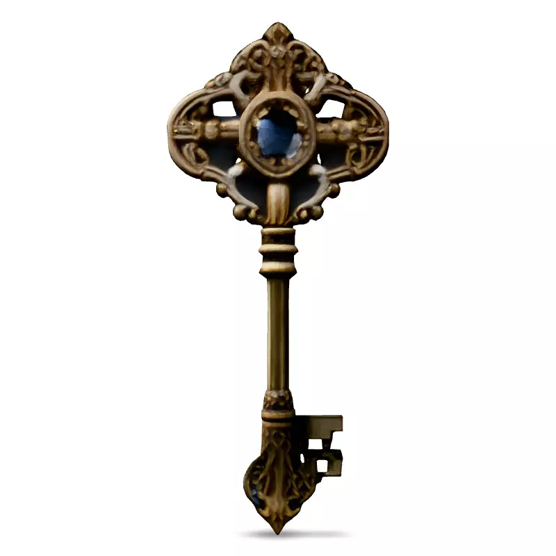 Ornate Antique Key with Gem Low-poly 3D model_6