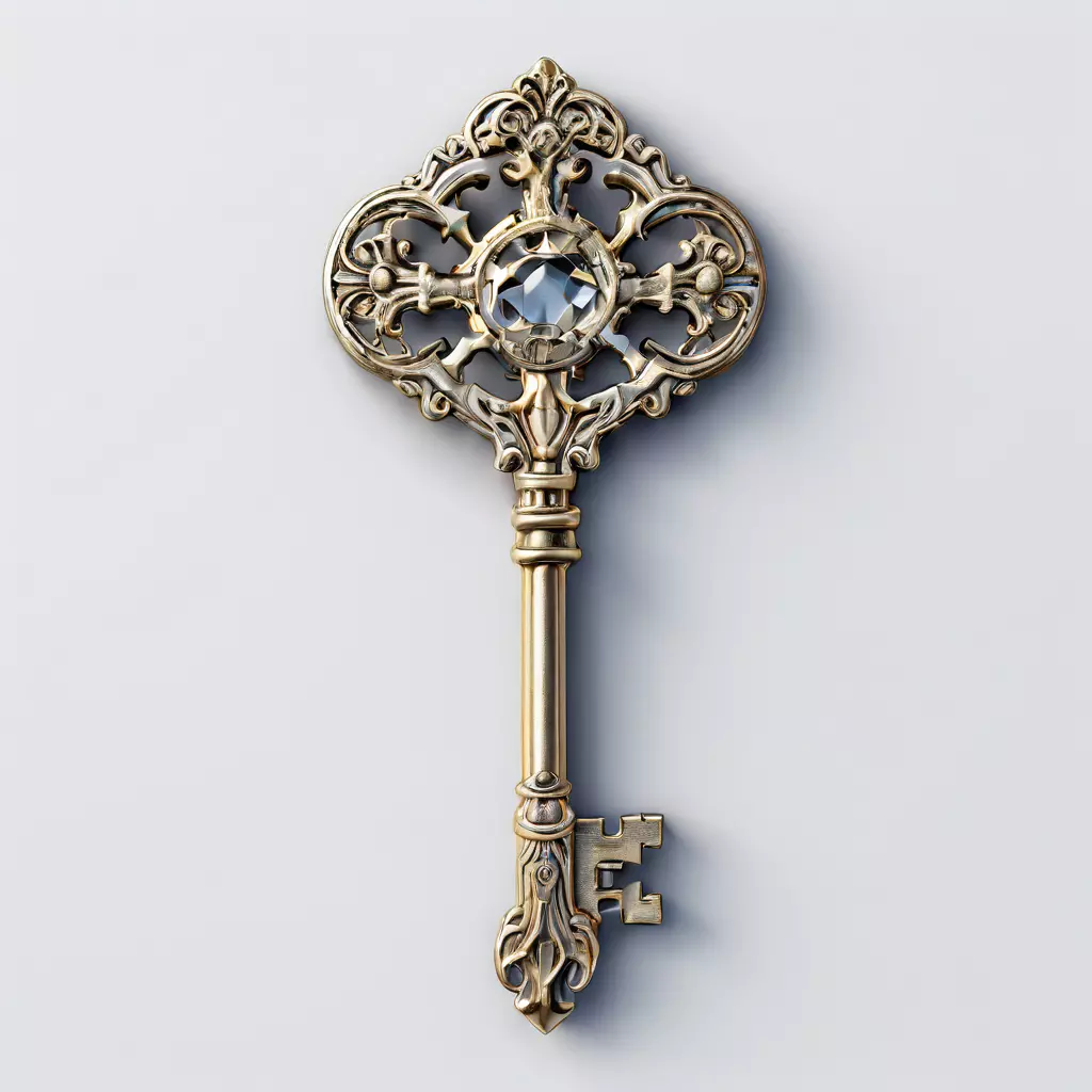 Ornate Antique Key with Gem Low-poly 3D model_0
