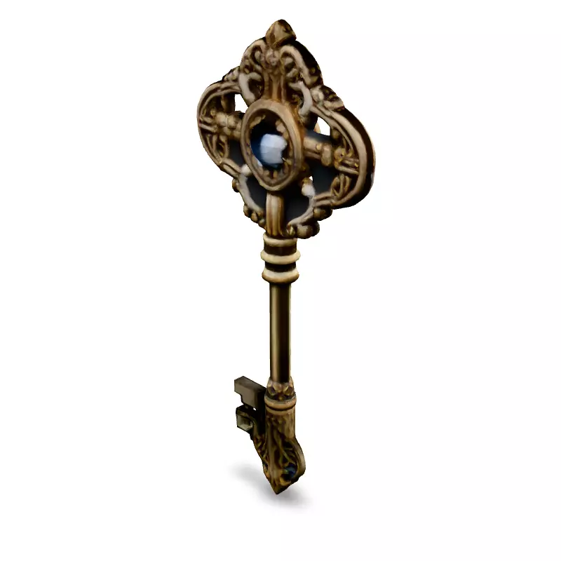 Ornate Antique Key with Gem Low-poly 3D model_1
