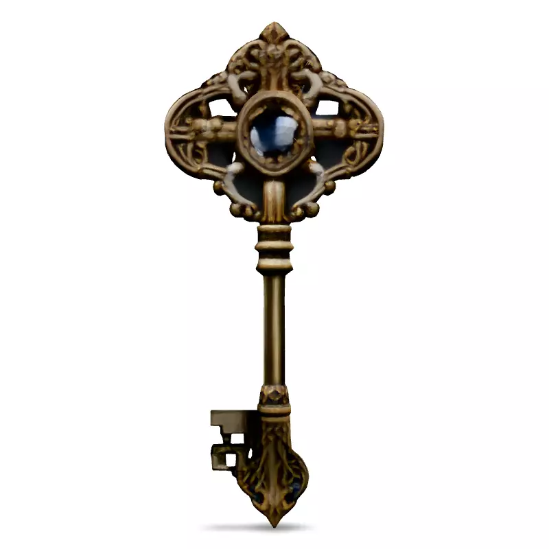 Ornate Antique Key with Gem Low-poly 3D model_3