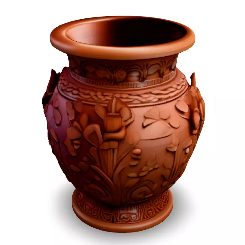 Ornate Carved Terracotta Vase Low-poly 3D model_1