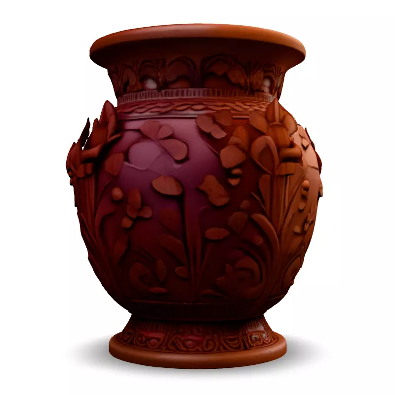 Ornate Carved Terracotta Vase Low-poly 3D model_3