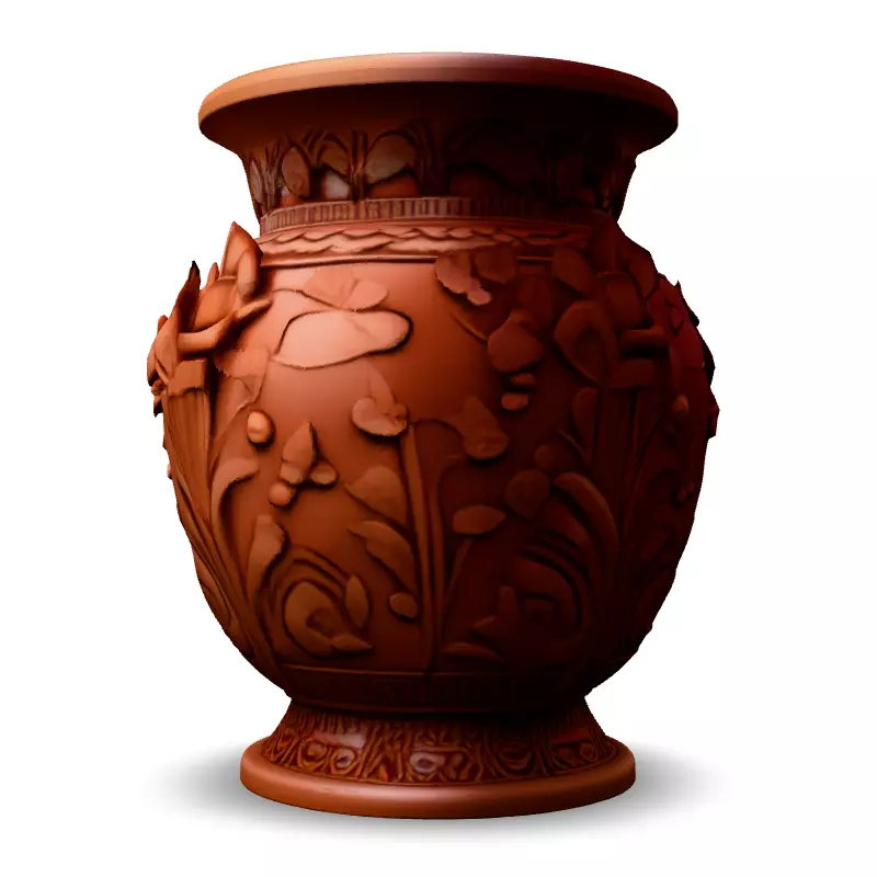 Ornate Carved Terracotta Vase Low-poly 3D model_6