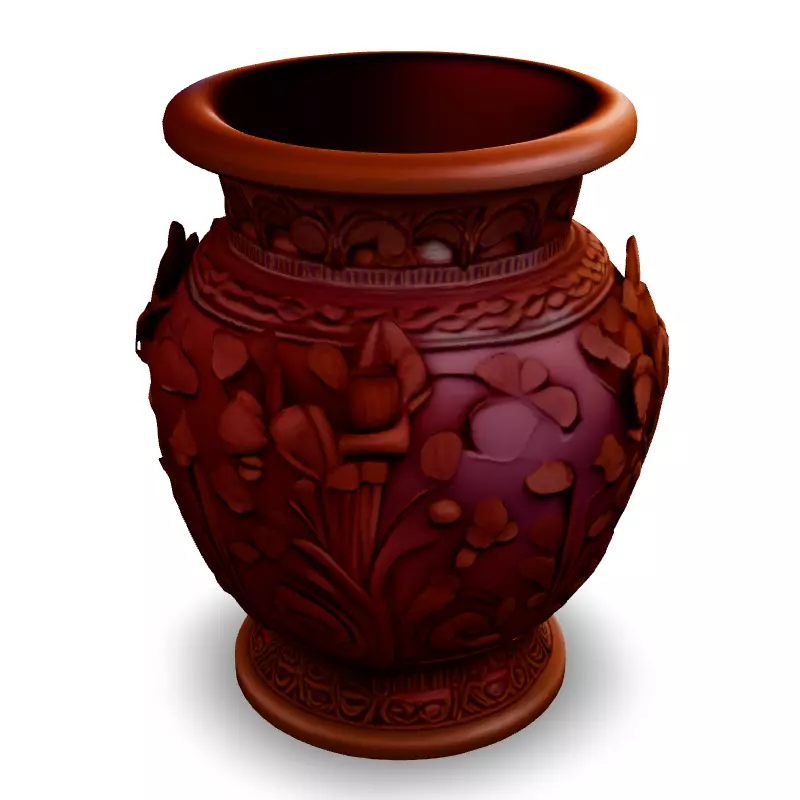 Ornate Carved Terracotta Vase Low-poly 3D model_2