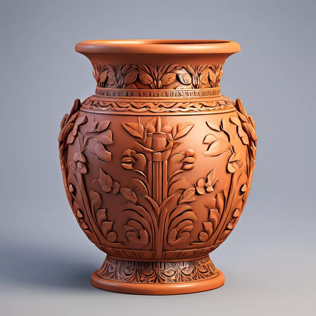 Ornate Carved Terracotta Vase Low-poly 3D model_0