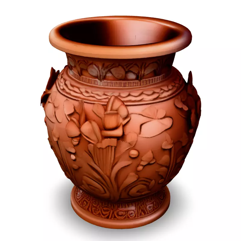 Ornate Carved Terracotta Vase Low-poly 3D model_4