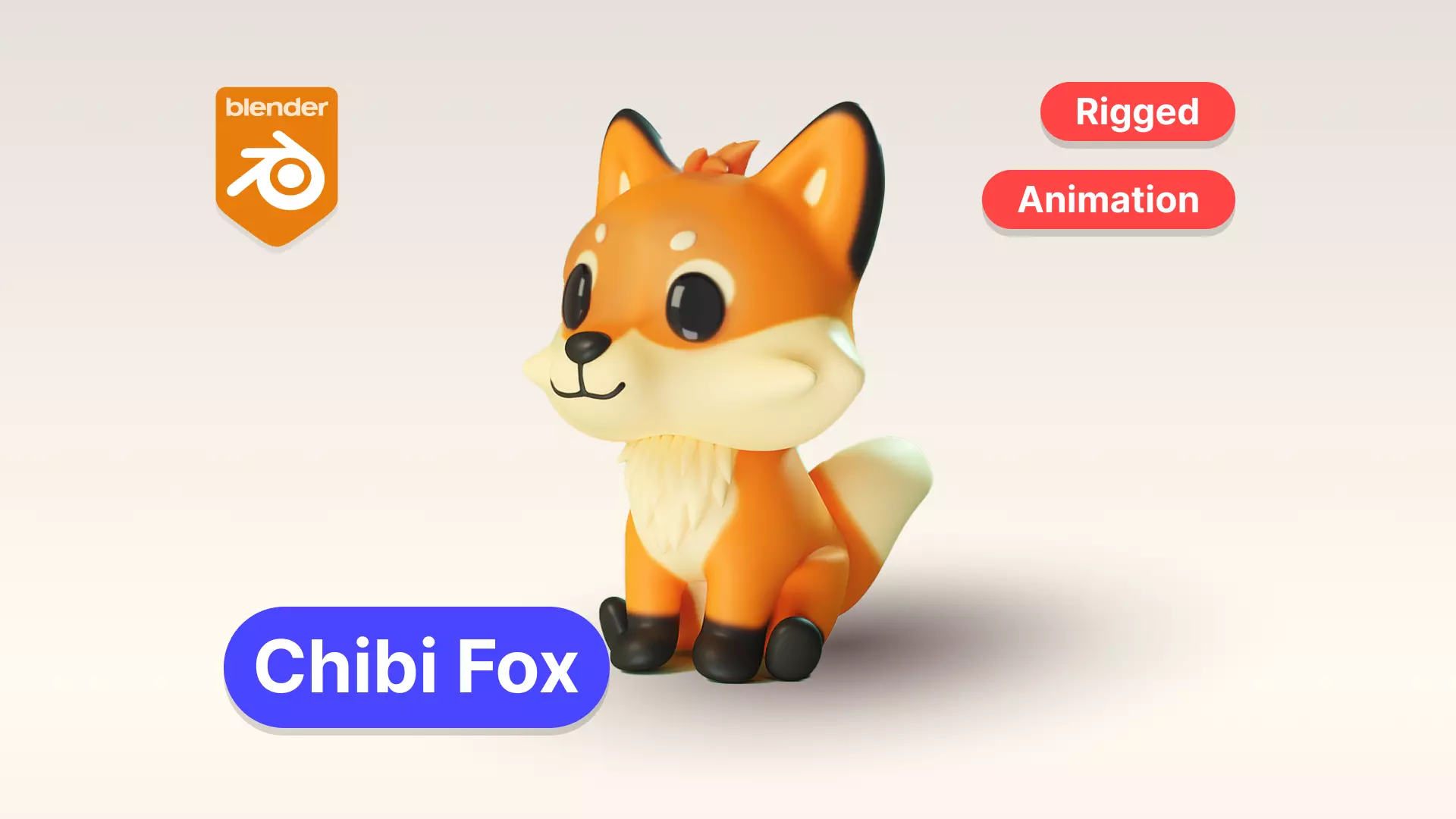 Cartoon Chibi Fox 3D Model Rigged  Animated Blender Ready Low-poly 3D model_0