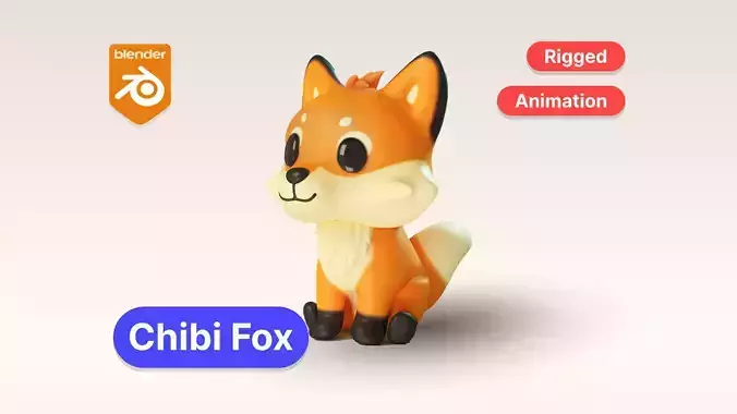 Cartoon Chibi Fox 3D Model Rigged  Animated Blender Ready Low-poly 3D model