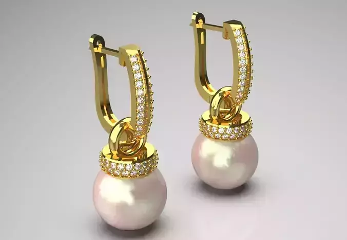 Gold pendant hoop earrings with pearls diamond halo model pe0048 3D print model