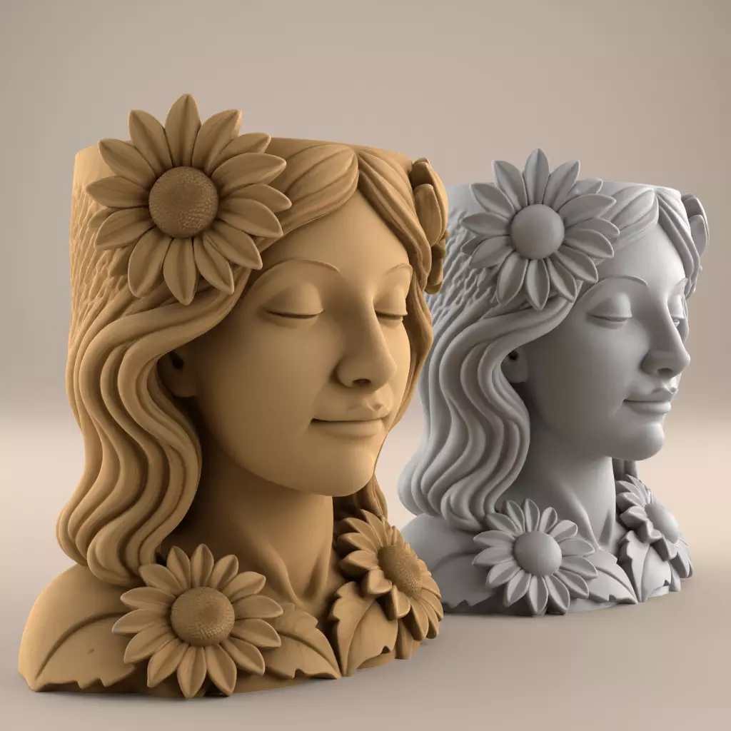 Sunflower Girl Planter urn candy and candle container 3D print model_3