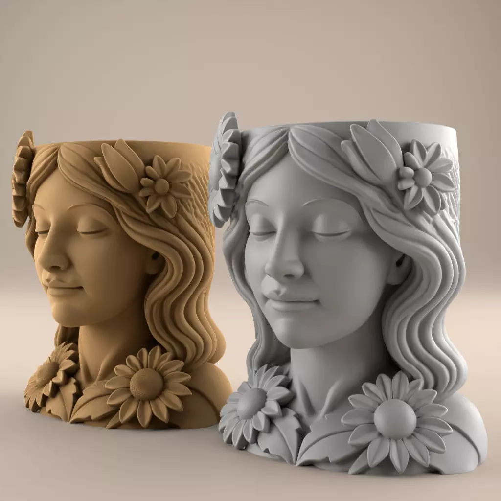Sunflower Girl Planter urn candy and candle container 3D print model_1
