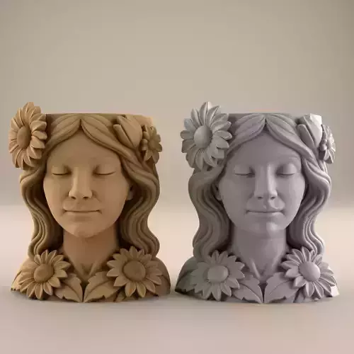Sunflower Girl Planter urn candy and candle container 3D print model