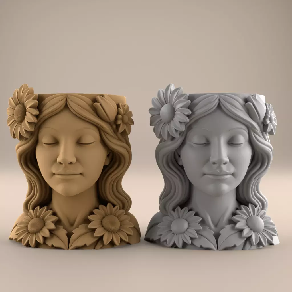 Sunflower Girl Planter urn candy and candle container 3D print model_0