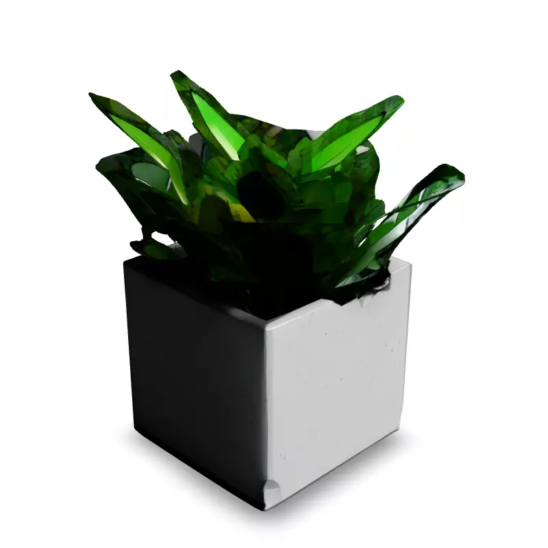 Modern Concrete Planter with Tropical Plant Low-poly 3D model_1