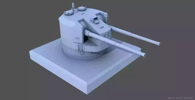 QF 5-25-inch Mk I DP Turret - 1-72 scale 3D print model