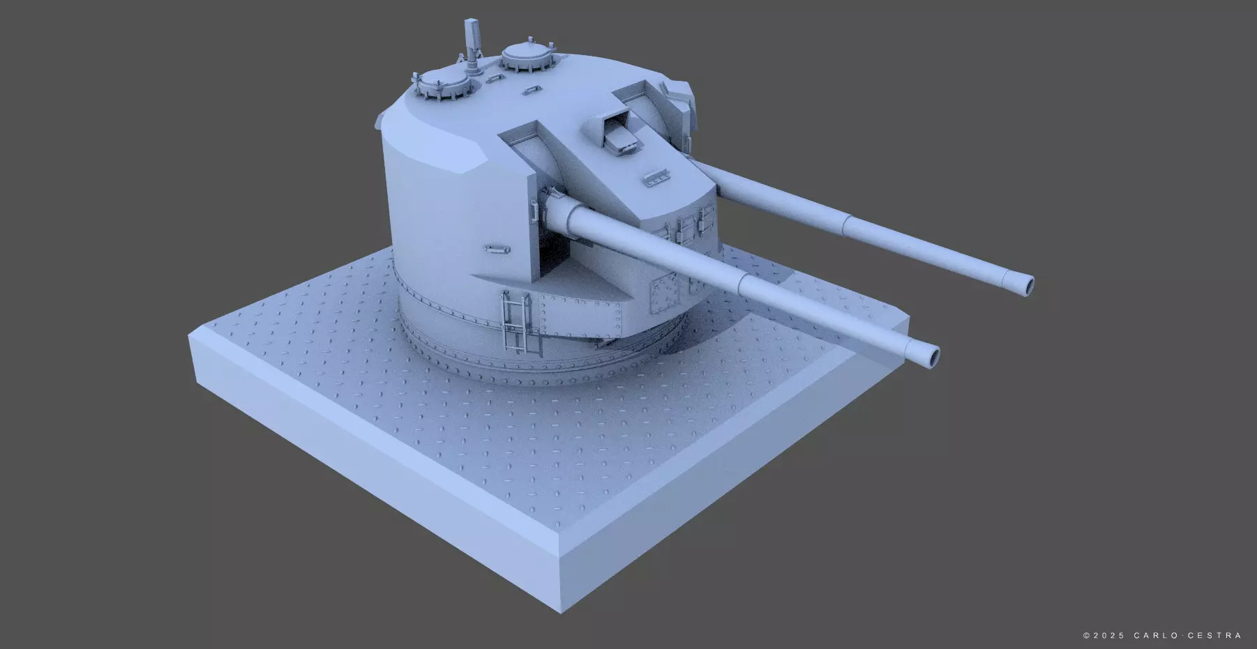 QF 5-25-inch Mk I DP Turret - 1-72 scale 3D print model