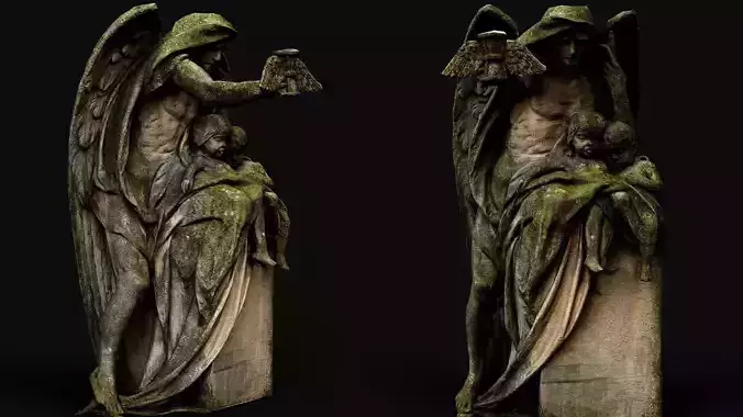mossy monument abandoned graveyard figure PBR photogrammetry