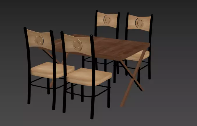 Compact 4-Seater Dining Table Set 3D model_0