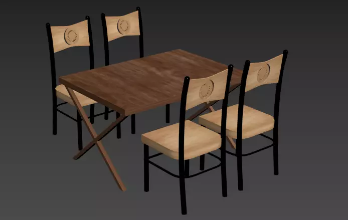 Compact 4-Seater Dining Table Set 3D model_1
