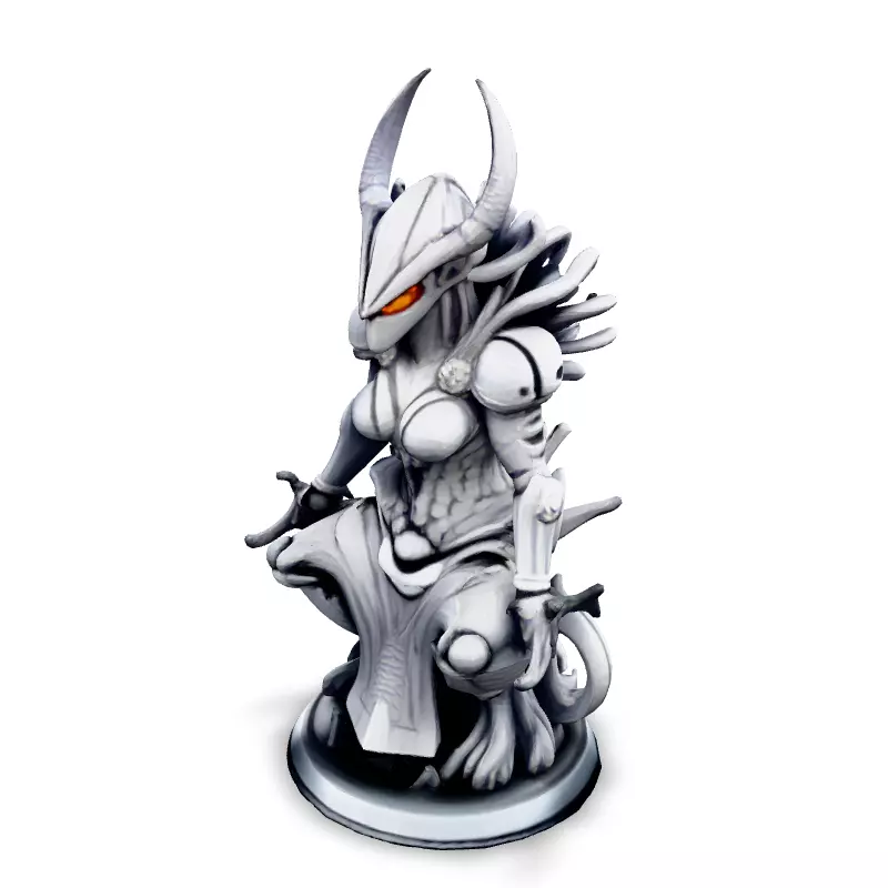 Scifi Seated Female Warrior Statue Low-poly 3D model_1