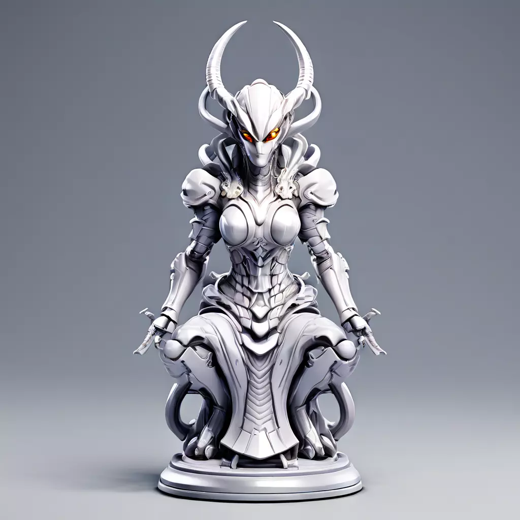 Scifi Seated Female Warrior Statue Low-poly 3D model_0