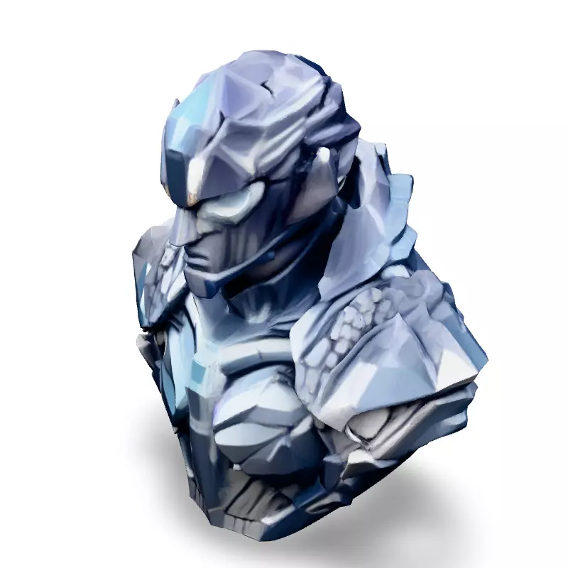 Scifi Armored Cyborg Bust Low-poly 3D model_1