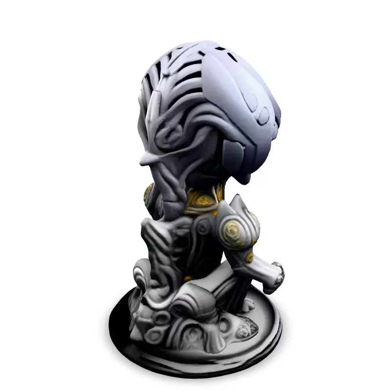 SciFi Alien Meditation Figurine Low-poly 3D model_5