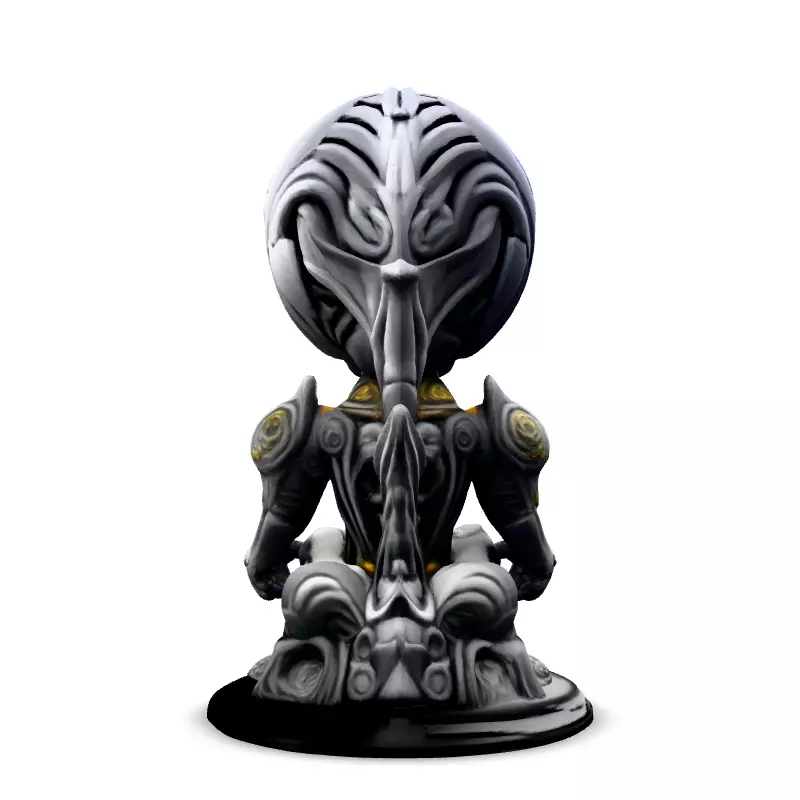 SciFi Alien Meditation Figurine Low-poly 3D model_6
