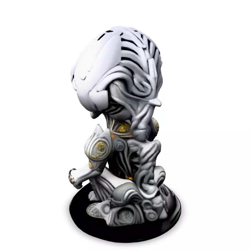 SciFi Alien Meditation Figurine Low-poly 3D model_4