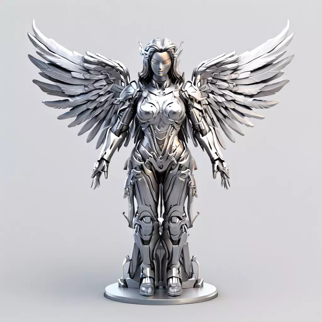 Silver Valkyrie Scifi Angel Warrior Low-poly 3D model_0