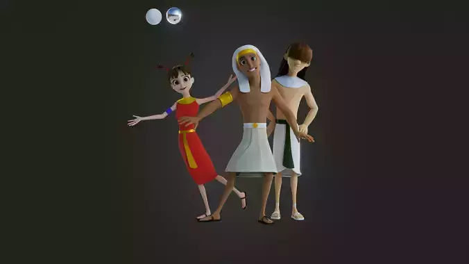 Snohy  Hapi  Teti-Sheri  Egyptian Pharaonic Cartoon Characters Low-poly 3D model