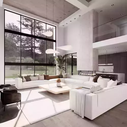 3D Model-Living Room-Kitchen-Dining-Entry-Neoclassical Villa