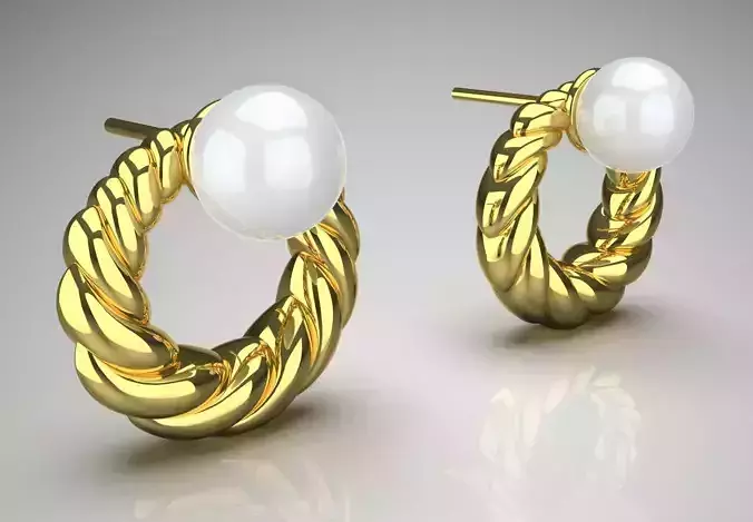 Stud earrings with pearls and textured pattern pe0049 3D print model