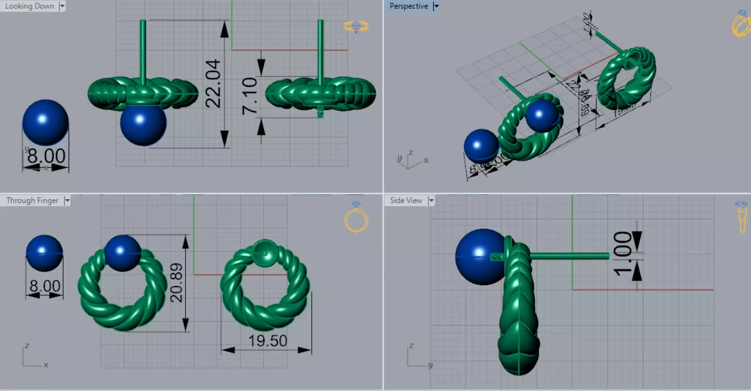 Stud earrings with pearls and textured pattern pe0049 3D print model_7
