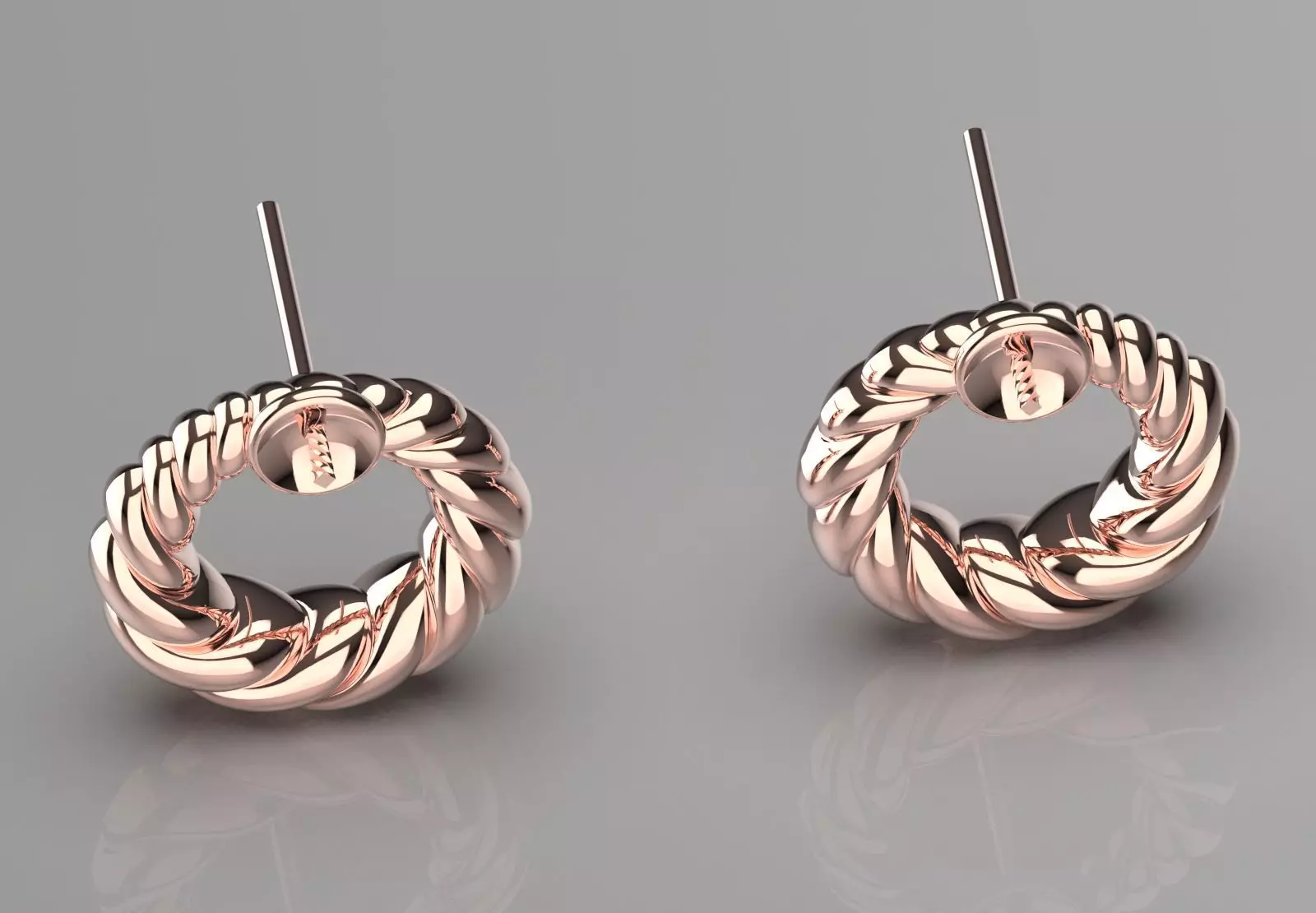 Stud earrings with pearls and textured pattern pe0049 3D print model_18