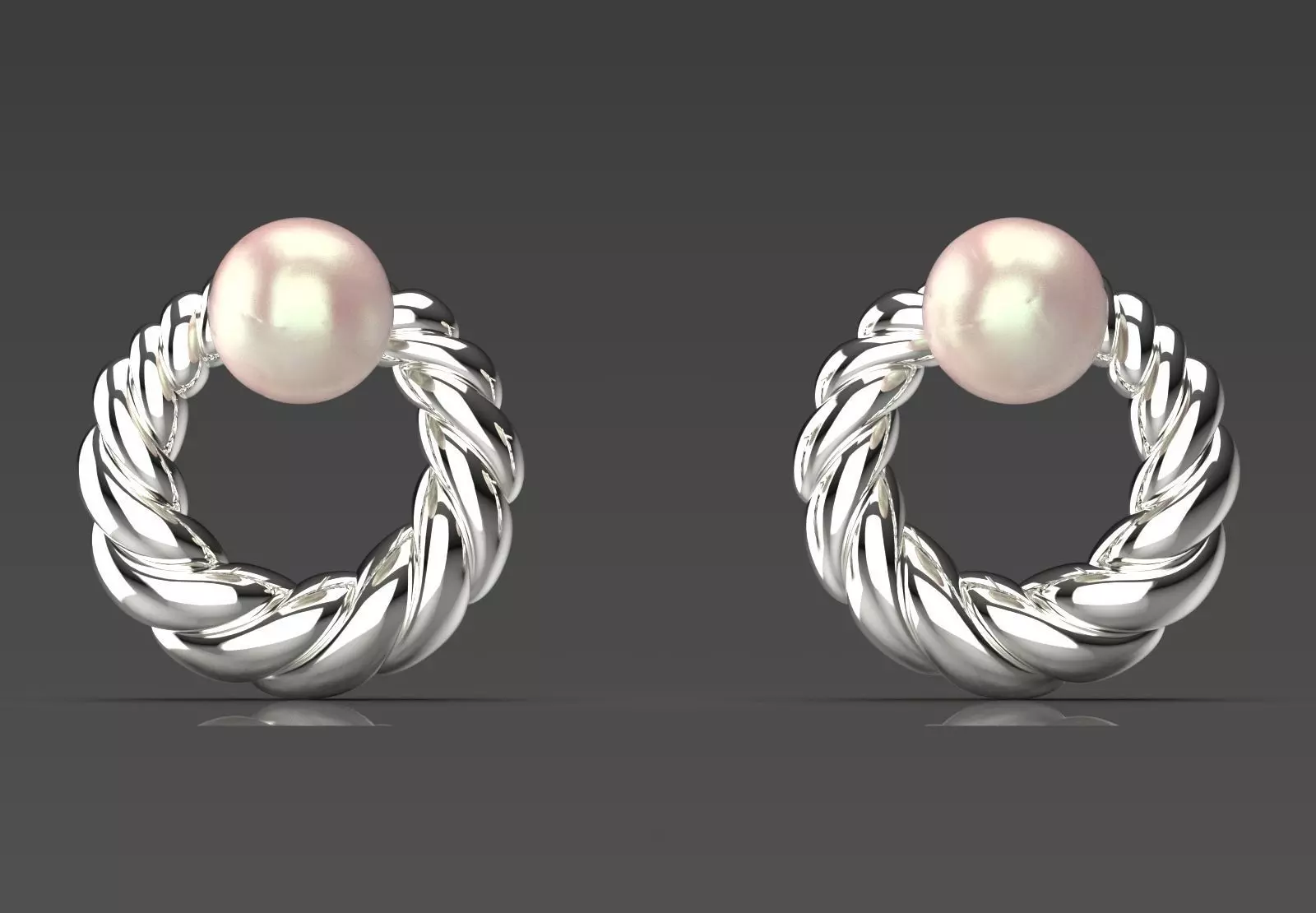 Stud earrings with pearls and textured pattern pe0049 3D print model_13