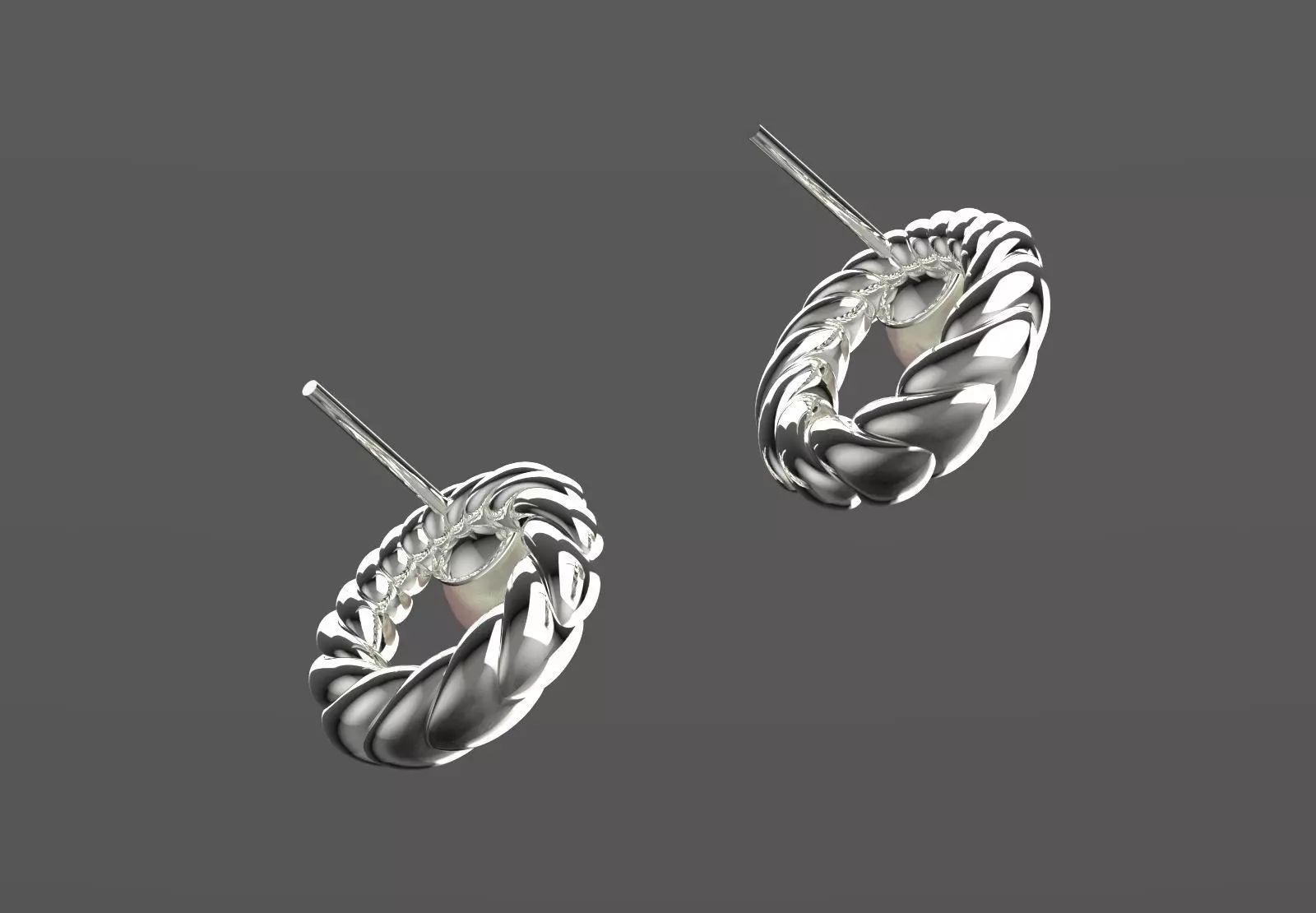 Stud earrings with pearls and textured pattern pe0049 3D print model_16